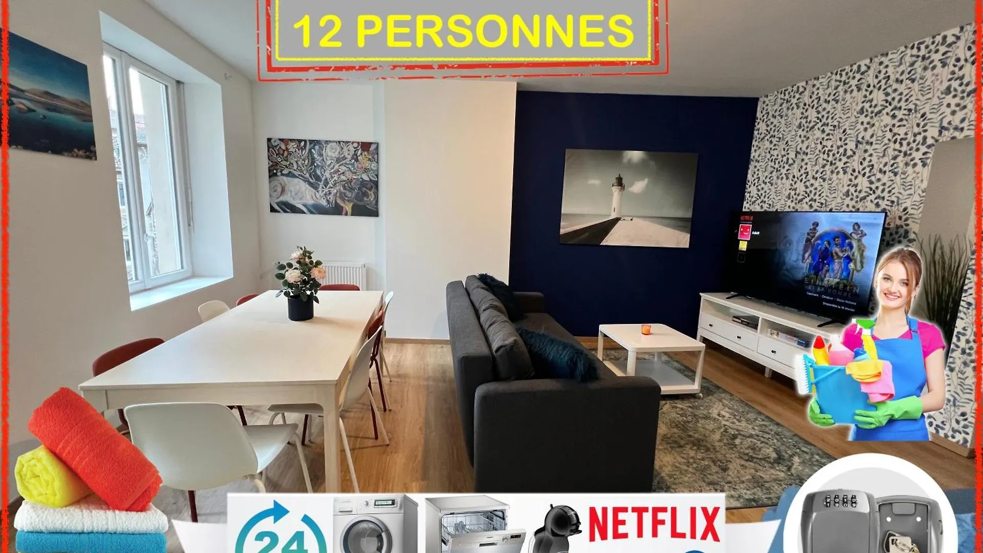 24 Chic & Cosy Grand Appart 88M2 Parking Gratuit Hypercentre Netflix Saint-Etienne  Apartment Saint-Etienne (Loire)